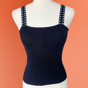 Vintage Carlisle Ribbed Knit Tank with Polka Dot Straps